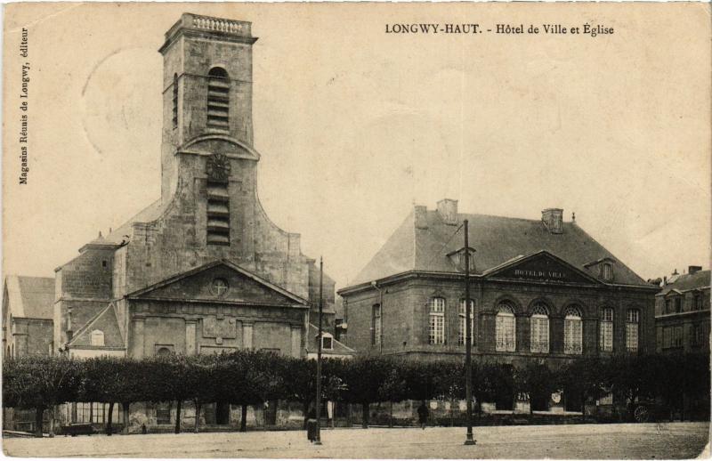 Carte postale ancienne Longwy Hotel de Ville et eglise à Longwy