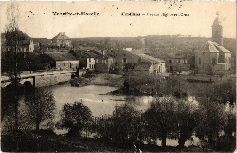 Carte postale ancienne Conflans vue sur l'eglise et l'Orne