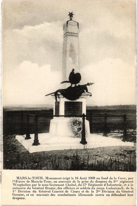 Carte postale ancienne Mars la Tour Monument de la Cuve à Mars-la-Tour
