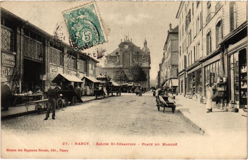Carte postale ancienne Nancy Eglise Saint-Sebastien Place du Marche à Nancy