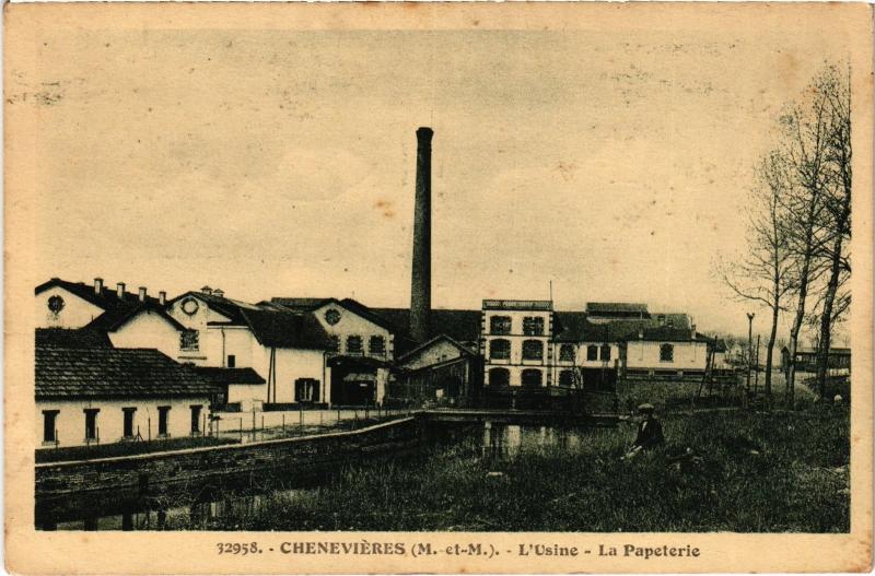 Carte postale ancienne Chenevieres Usine la papeterie