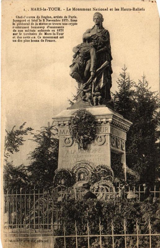 Carte postale ancienne Mars la Tour Monument National à Mars-la-Tour