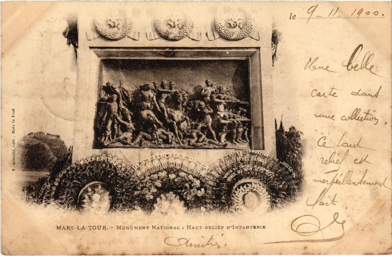 Carte postale ancienne Mars la Tour Monument National Haut Relief d'infanterie à Mars-la-Tour