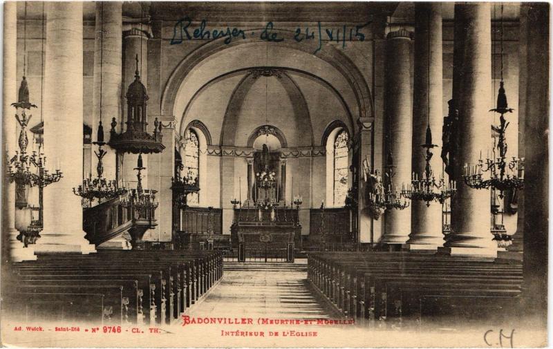 Carte postale ancienne Badonviller interieur de l'eglise à Badonviller