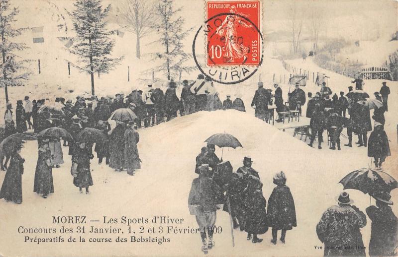 Carte postale ancienne Morez - Les Sports D'Hiver - Concours 1909 - Preparatifs De La Course Des