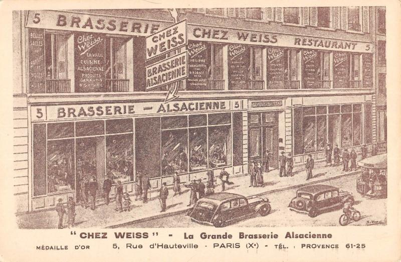Carte postale ancienne Paris 10e - Chez Weiss - La Grande Brasserie Alsacienne - Rue D'Hautevill à Paris 10e