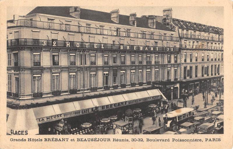 Carte postale ancienne Paris - Boulevard Poissonniere - Gds Hotels Brebant Et Beausejour à Paris