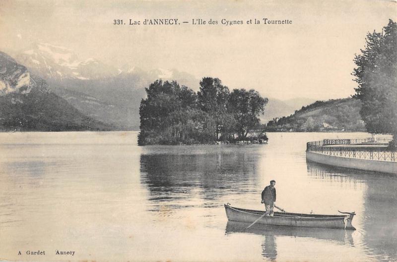 Carte postale ancienne Lac D'Annecy - L'Ile Des Cygnes Et La Tournette à Annecy