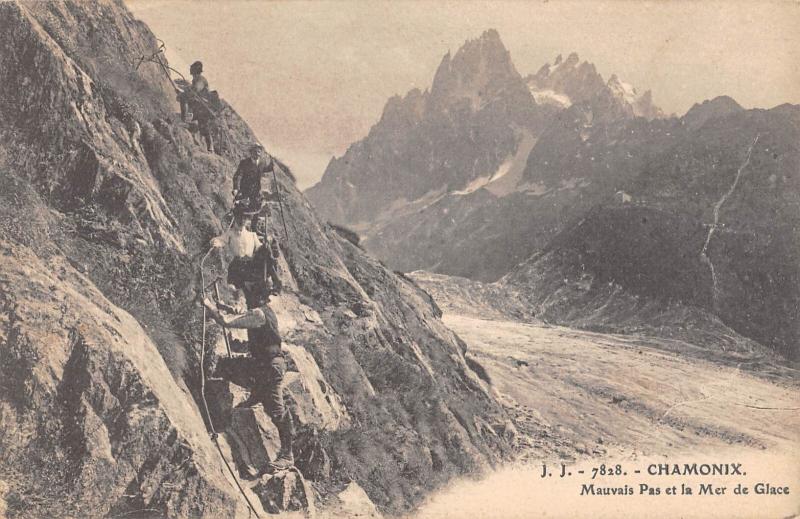 Carte postale ancienne Chamonix - Le Mauvais Pas Et Mer De Glace