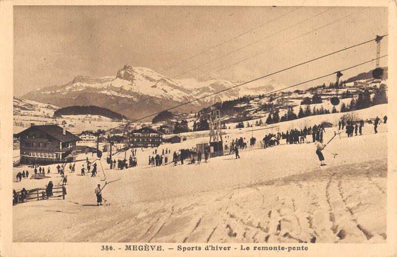Carte postale ancienne Megeve - Sports D'Hiver - Le Remonte Pente à Megève