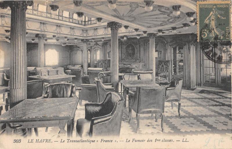 Carte postale ancienne Marine - Paquebot - Le Havre - France - Le Fumoir Des 1ere Classes