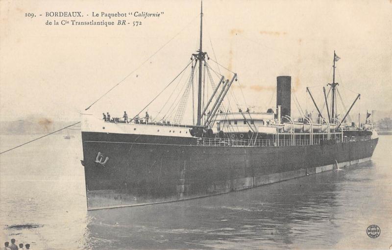 Carte postale ancienne Marine - Paquebot - Bordeaux - Le Paquebot Californie De La Cie Transatlanti