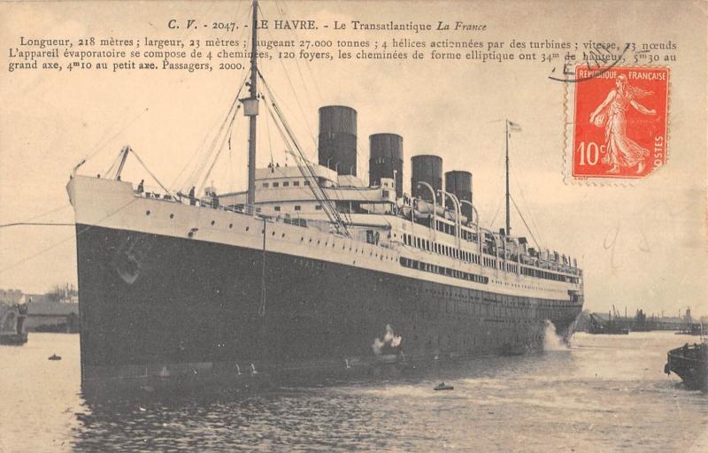 Carte postale ancienne Marine - Paquebot - Le Havre - Le Transatlantique - La France