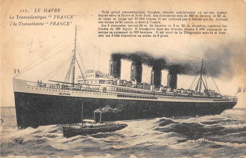 Carte postale ancienne Marine - Paquebot - Le Havre - Le Transatlantique France