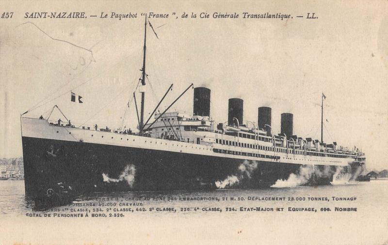 Carte postale ancienne Marine - Bateau - Saint-Nazaire - Le Paquebot France De La Cie Gle Transatlanti