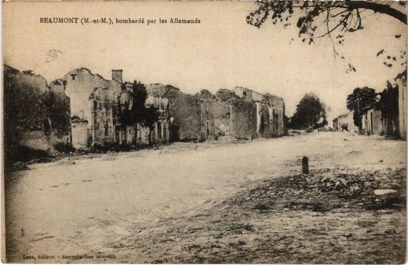 Carte postale ancienne Beaumont bombardement à Beaumont