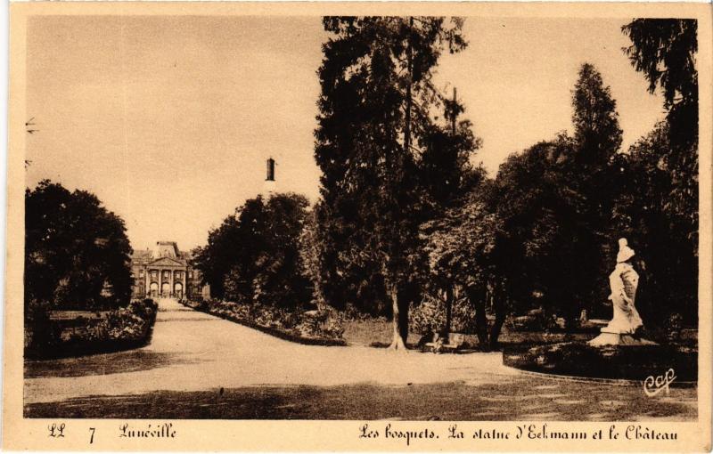 Carte postale ancienne Luneville les bosquets Statue d'Erckmann