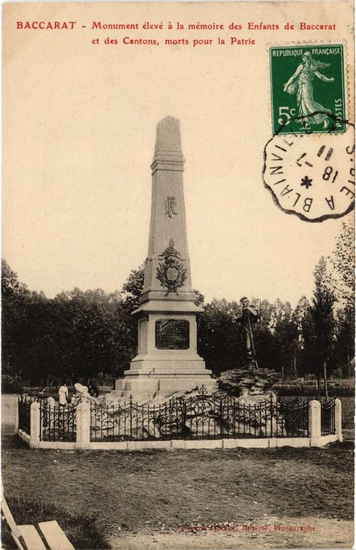 Carte postale ancienne Baccarat Monument des Enfants à Baccarat