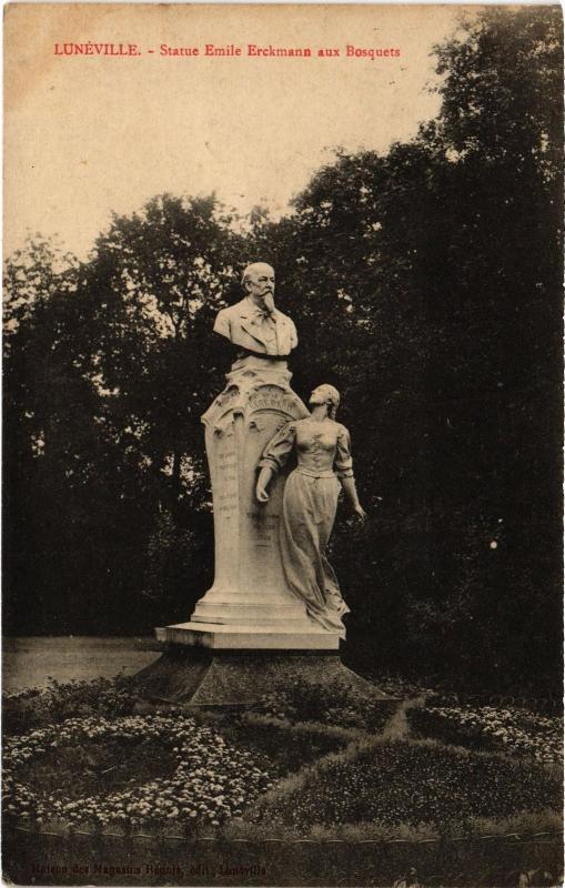 Carte postale ancienne Luneville Statue Emile Erckmann