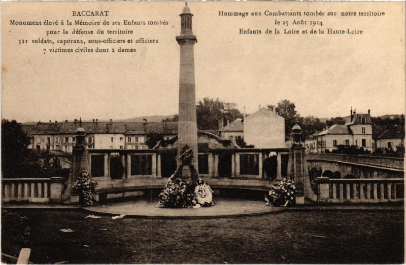 Carte postale ancienne Baccarat Monument des Enfants à Baccarat