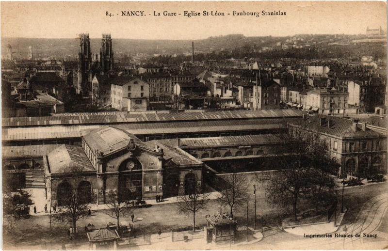 Carte postale ancienne Nancy la gare Eglise Saint-Leon à Nancy
