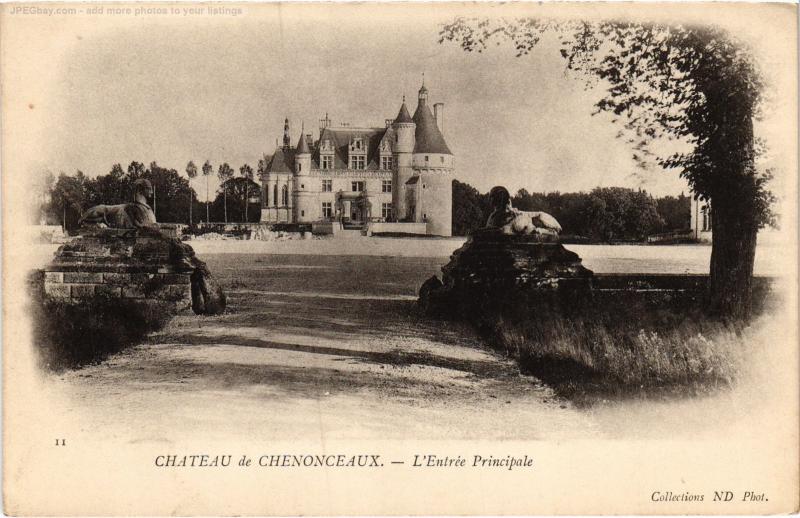 Carte postale ancienne Chenonceaux le chateau entree principale à Chenonceaux