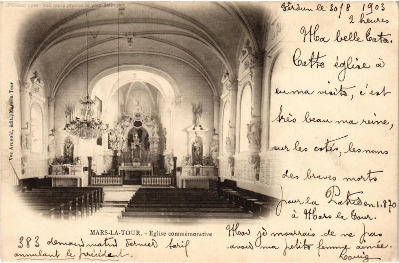 Carte postale ancienne Mars la Tour eglise commemorative à Mars-la-Tour