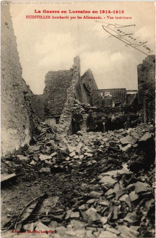 Carte postale ancienne Hudiviller bombarde à Hudiviller