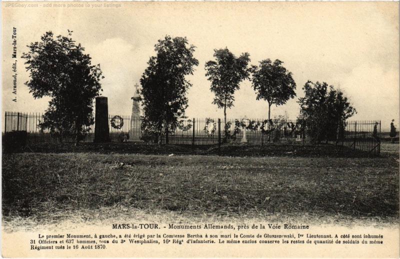 Carte postale ancienne Mars la Tour Monuments Allemands à Mars-la-Tour