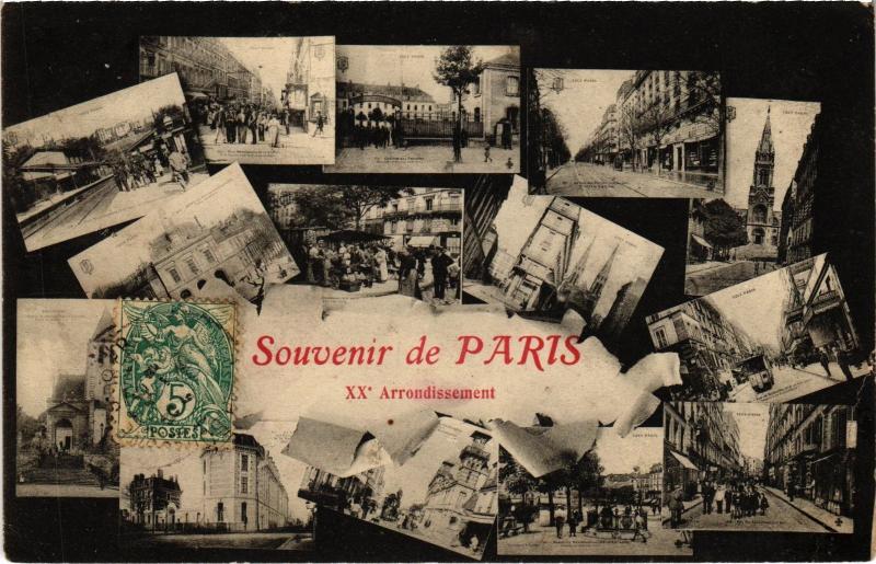 Carte postale ancienne Souvenir de Paris - XXe Arrondissement à Paris 20e