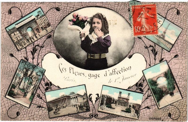 Carte postale ancienne Ces fleurs, gage d'affection Paris