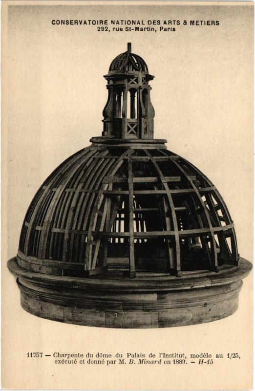 Carte postale ancienne Paris 3e Cnam - Charpente du dome à Paris 3e