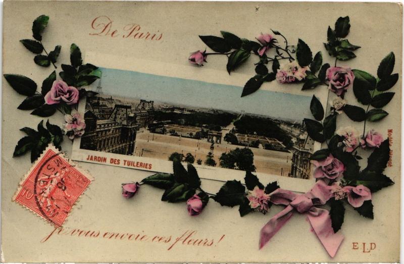 Carte postale ancienne Je vous envoie ces fleurs! de Paris 1e - Jardin des Tuileries à Paris 1er