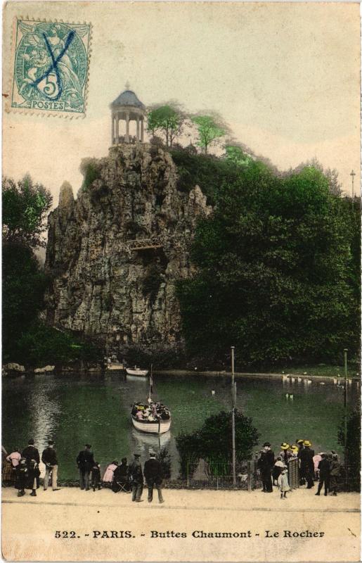Carte postale ancienne Buttes Chaumont - Le Rocher à Paris 19e