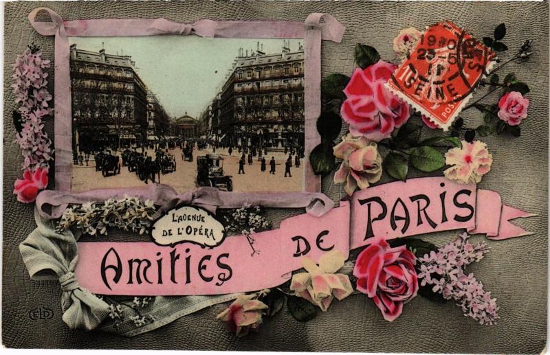 Carte postale ancienne Amitiés de Paris 1e - Av. De l'Opéra à Paris 1er