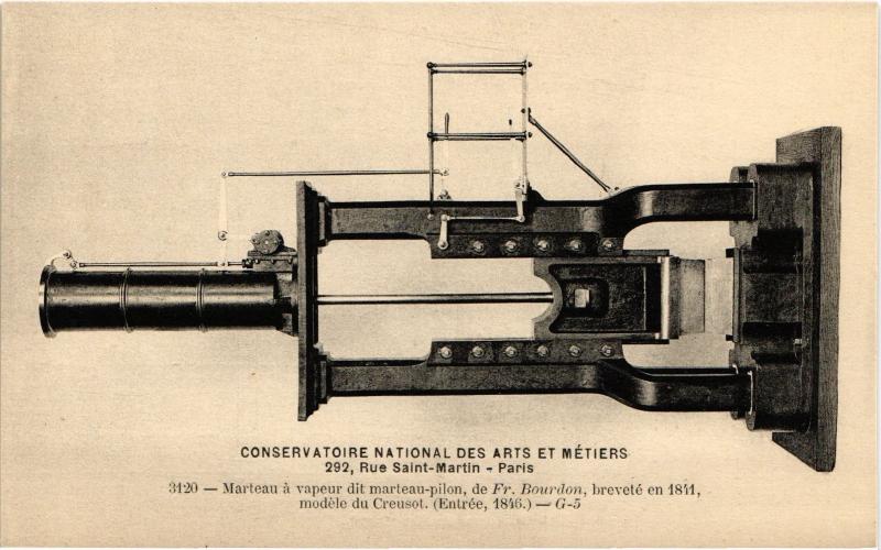 Carte postale ancienne Paris 3e Cnam - Marteau á vapeur à Paris 3e