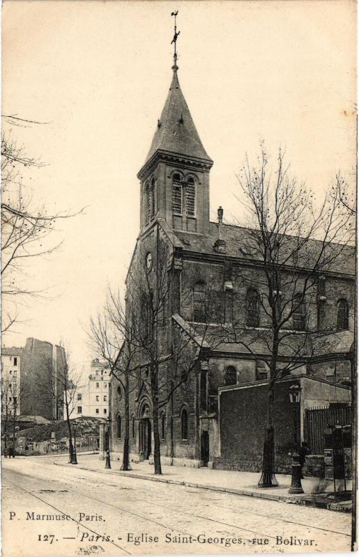 Carte postale ancienne Eglise Saint-Georges, rue Bolivar à Paris 19e