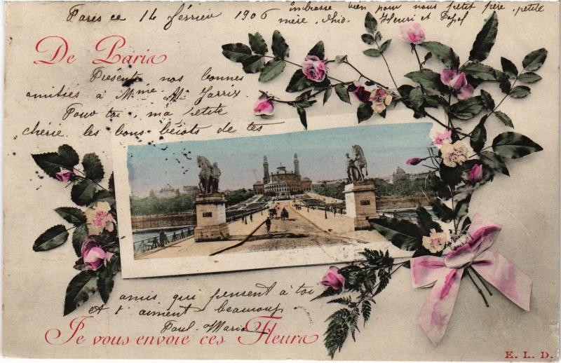 Carte postale ancienne De Paris je vous envoie ces fleurs - Le Trocadéro à Paris 7e