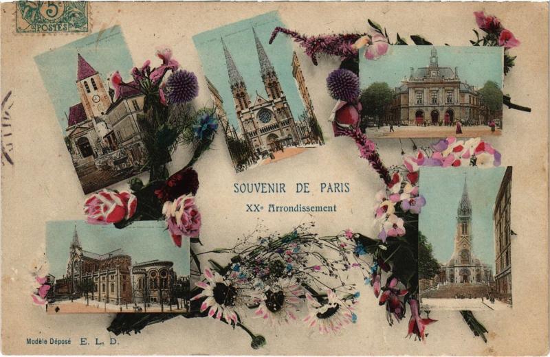 Carte postale ancienne Souvenir de Paris XXe Arrondissement à Paris 20e
