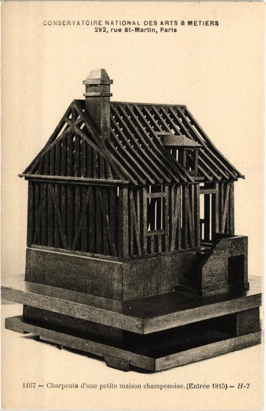 Carte postale ancienne Paris 3e Cnam - Charpente d'une petite maison champenoise à Paris 3e