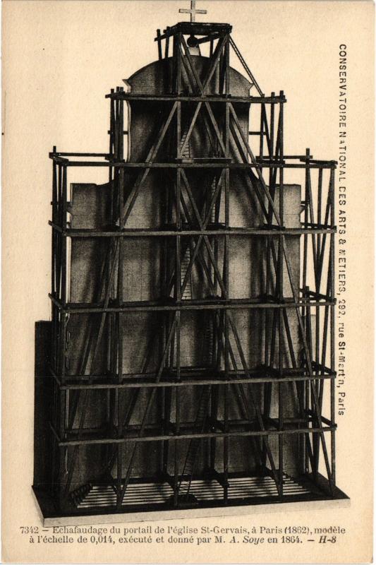 Carte postale ancienne Paris 3e Cnam - Echafaudage, Eglise Saint-Gervais à Paris 3e