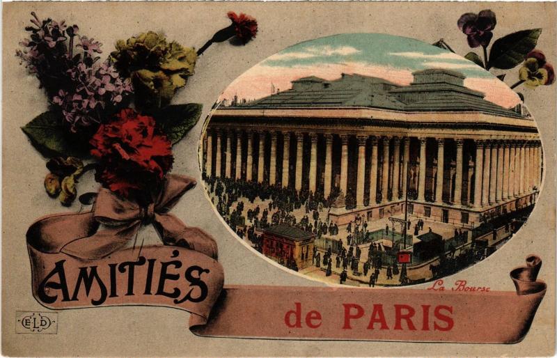 Carte postale ancienne Amitiés de Paris 2e - La Bourse à Paris 2e