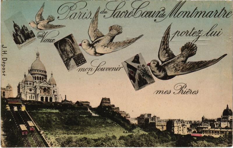 Carte postale ancienne Du Sacré-Coeur de Montmartre portez lui mes Voeux mon Souvenir mes Prières à Paris 18e