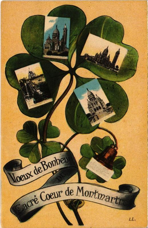 Carte postale ancienne Voeux de Bonheur du Sacré Coeur Paris 18e à Paris 18e