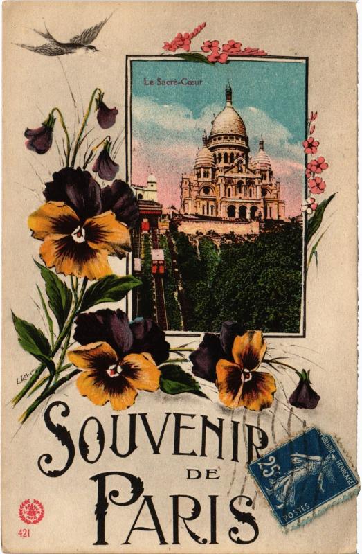 Carte postale ancienne Souvenir de Paris 18e - Le Sacré Coeur à Paris 18e
