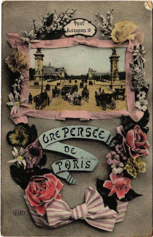 Carte postale ancienne Une pensée de Paris 8e - Pont Alexandre à Paris 8e