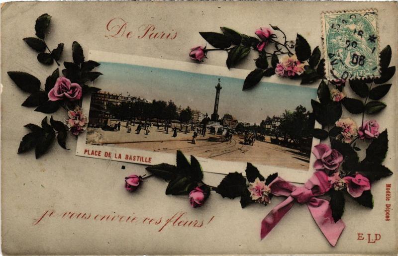 Carte postale ancienne Je vous envoie ces fleurs! de Paris 11e - Place de la Bastille à Paris 11e