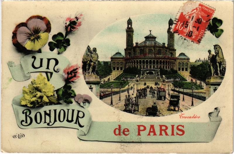 Carte postale ancienne Un Bonjour de Paris - Trocadéro à Paris 7e