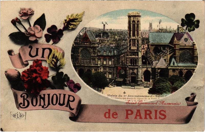 Carte postale ancienne Un Bonjour de Paris - Mairie du 1er