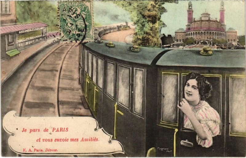 Carte postale ancienne Je pars de Paris et vous envoie mes Amitiés